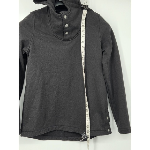 The North Face Hoodie Womens Small Black Snap Neck Fleece Pullover Side Snaps - Picture 3 of 8